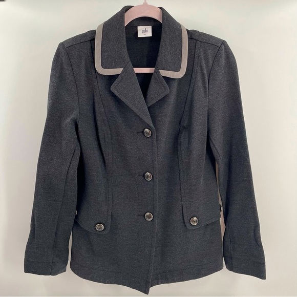 Cabi Charcoal Grey Fitted Ponte Knit Crew Button Detail Blazer Jacket Style 3030 - Picture 3 of 11
